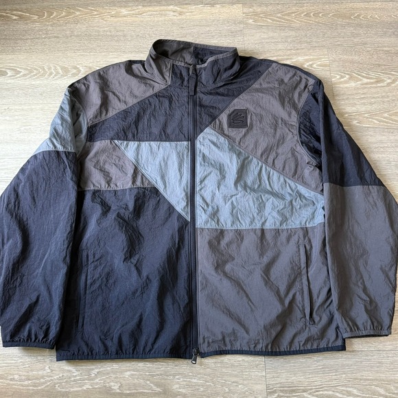 Under Armour Stephen Curry Woven Raincoat Jacket XL Black Gray Performance Zipup - Picture 1 of 8